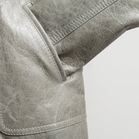 Balenciaga 2008 Arena Goat Leather Grey Navy Zip Bomber - Picture 7 of 10